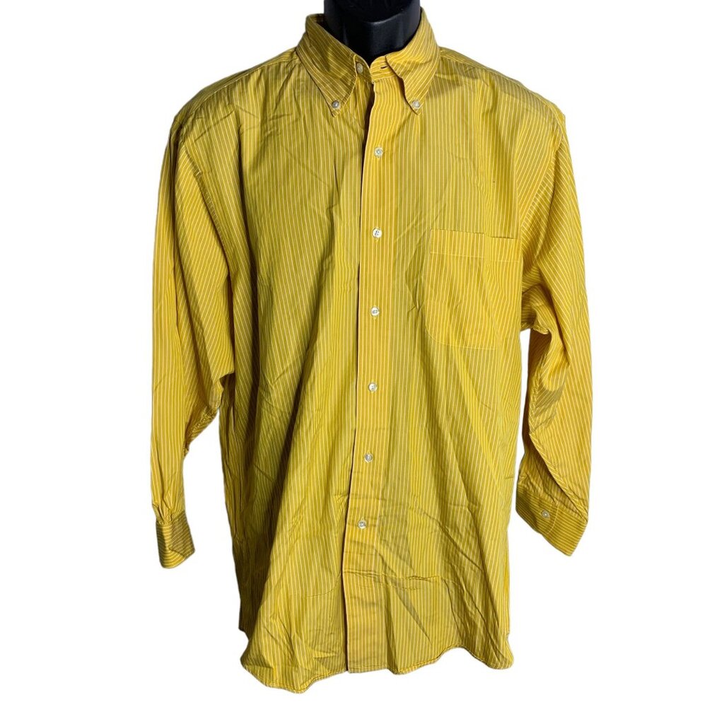 Brooks Brothers Button Down Dress Shirt 16-2 Yellow Striped Long Sleeve Pocket
